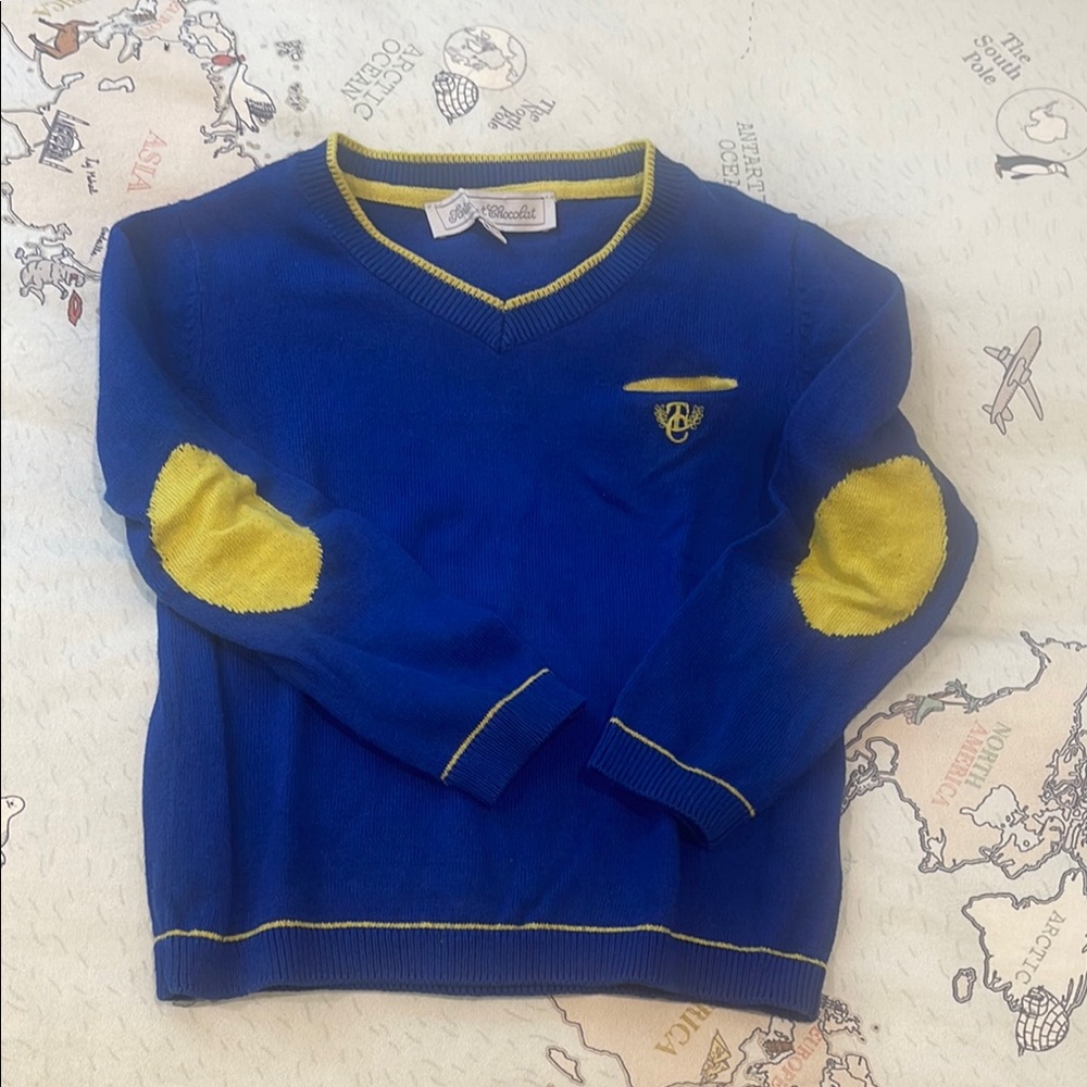 Tartine et Chocolat V-Neck Sweater Blue and Yellow